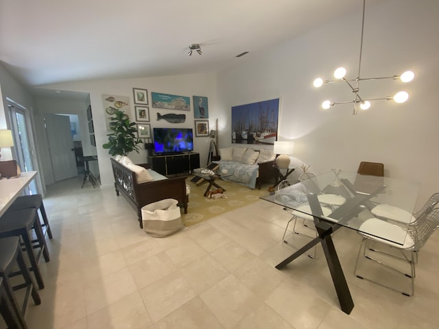 9124 Sun Terrace Cir Unit D, West Palm Beach, FL 33403 - living room featuring vaulted ceiling and a chandelier