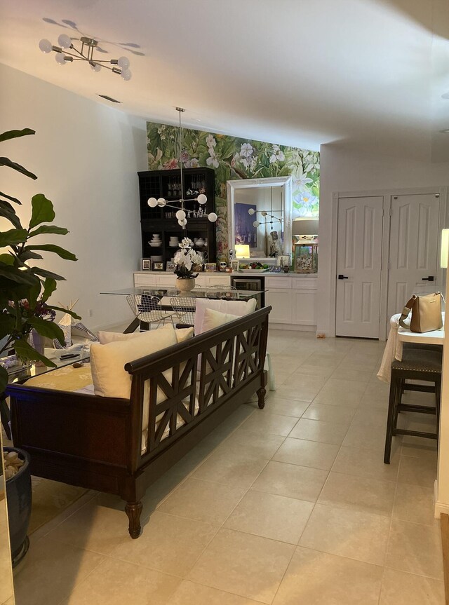 9124 Sun Terrace Cir Unit D, West Palm Beach, FL 33403 - living area with light tile patterned floors and wallpapered walls
