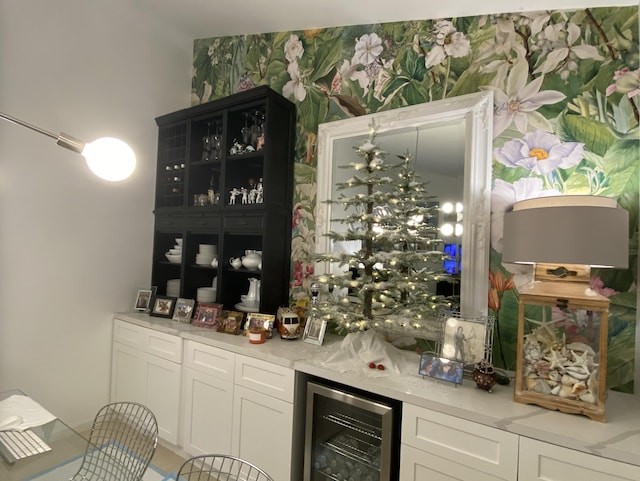 9124 Sun Terrace Cir Unit D, West Palm Beach, FL 33403 - indoor dry bar with wine cooler and wallpapered walls