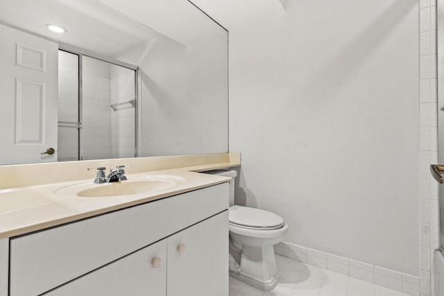 3049 NW 61st St, Boca Raton, FL 33496 - full bathroom featuring vanity, baseboards, an enclosed shower, toilet, and tile patterned floors