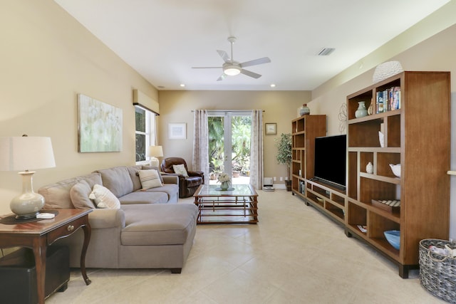 10120 Inverness Way, Port Saint Lucie, FL 34986 - living room featuring a ceiling fan and light tile patterned floors