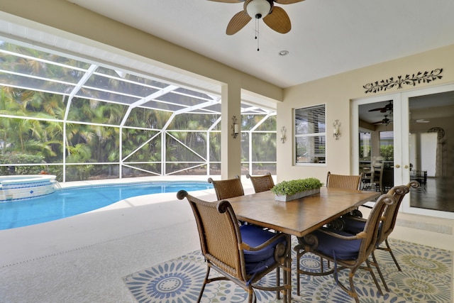 10120 Inverness Way, Port Saint Lucie, FL 34986 - view of pool with ceiling fan, a patio, glass enclosure, and a pool with connected hot tub