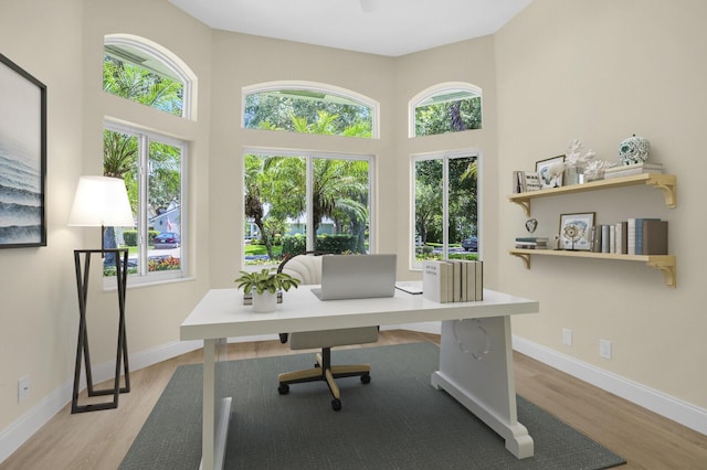 6845 Big Cypress Dr, Jupiter, FL 33458 - office area featuring light wood-style floors, healthy amount of natural light, and a high ceiling