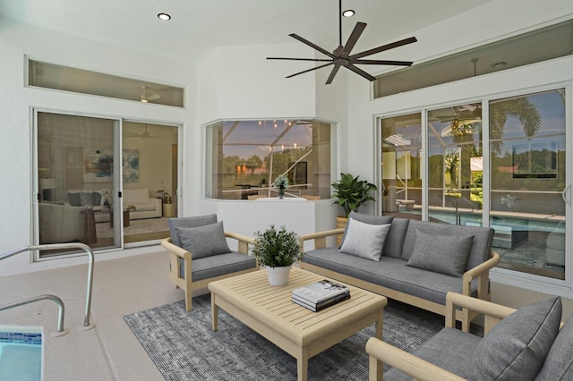 6845 Big Cypress Dr, Jupiter, FL 33458 - view of patio with an outdoor living space, a ceiling fan, and an outdoor pool