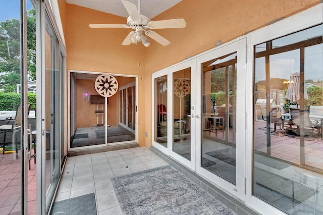 7574 Ironbridge Cir, Delray Beach, FL 33446 - unfurnished sunroom featuring french doors, ceiling fan, and healthy amount of natural light