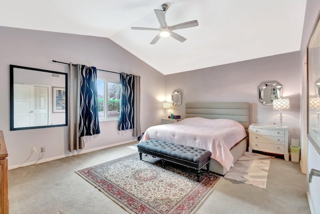 7574 Ironbridge Cir, Delray Beach, FL 33446 - bedroom with light carpet, lofted ceiling, ceiling fan, and baseboards
