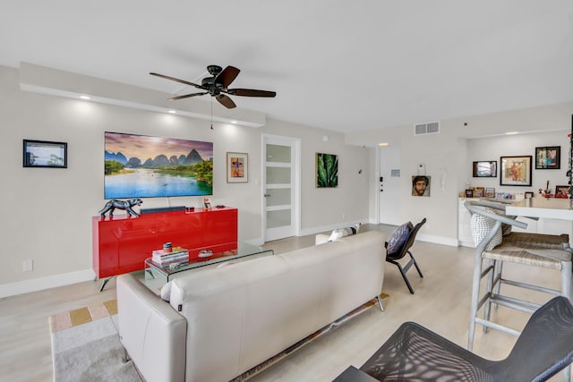 1841 Bridgewood Dr, Boca Raton, FL 33434 - living room featuring ceiling fan, wood finished floors, recessed lighting, and baseboards