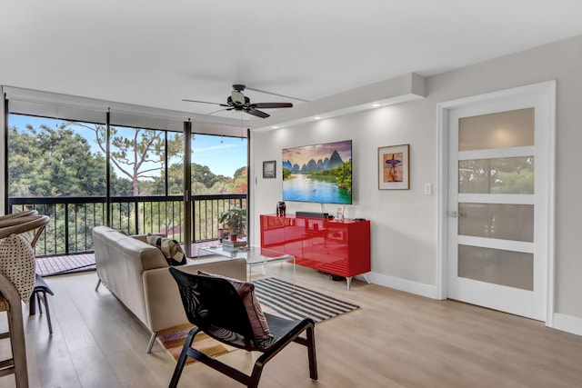 1841 Bridgewood Dr, Boca Raton, FL 33434 - living room with wood finished floors, a ceiling fan, baseboards, and recessed lighting