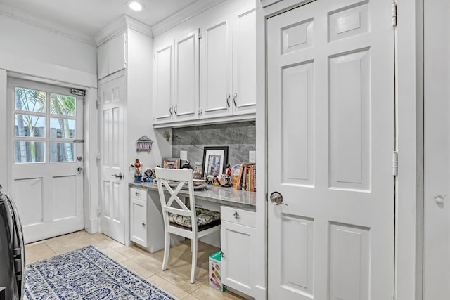 134 Worth Ct N, West Palm Beach, FL 33405 - home office with ornamental molding, light tile patterned floors, built in study area, and recessed lighting