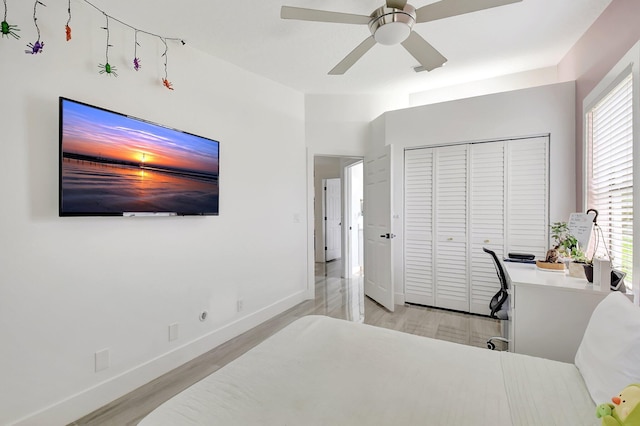 298 Las Palmas St, Royal Palm Beach, FL 33411 - bedroom featuring light wood finished floors, multiple windows, and a closet
