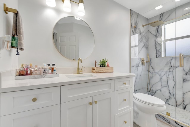 298 Las Palmas St, Royal Palm Beach, FL 33411 - bathroom with vanity, a marble finish shower, and toilet