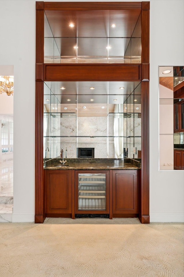 4700 Sanctuary Ln, Boca Raton, FL 33431 - indoor wet bar with wine cooler and carpet flooring