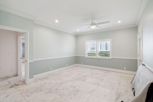 4700 Sanctuary Ln, Boca Raton, FL 33431 - unfurnished room featuring a ceiling fan, recessed lighting, and crown molding