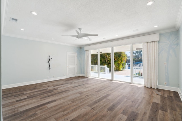 4700 Sanctuary Ln, Boca Raton, FL 33431 - unfurnished room featuring a textured ceiling, crown molding, ceiling fan, wood finished floors, and recessed lighting