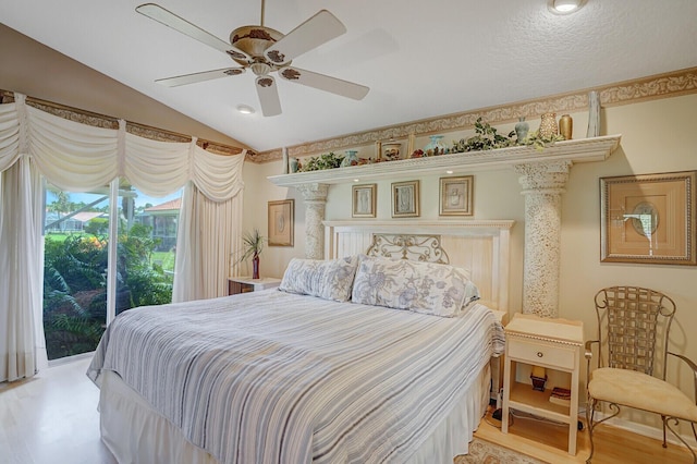 7158 Foxworth Ct, Boynton Beach, FL 33437 - bedroom with access to outside, vaulted ceiling, light wood finished floors, and a ceiling fan