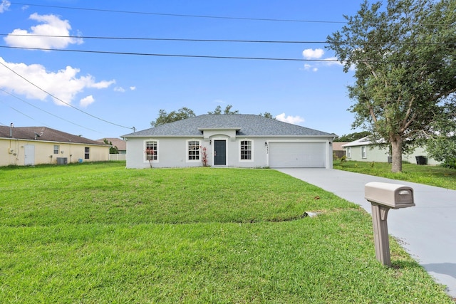 1552 SW Neponset Rd, Port Saint Lucie, FL 34953 - ranch-style home featuring concrete driveway, an attached garage, a front lawn, stucco siding, and a shingled roof