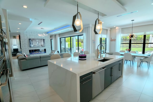 8305 Fishhawk Falls Ct, Boca Raton, FL 33496 - kitchen featuring a chandelier, dishwasher, a sink, and hanging light fixtures