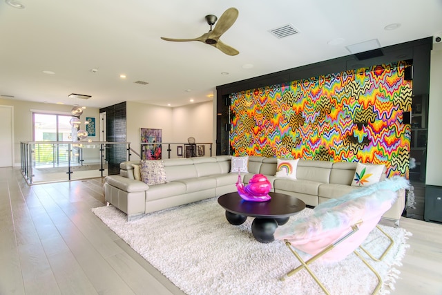 8305 Fishhawk Falls Ct, Boca Raton, FL 33496 - living room featuring ceiling fan, wood finished floors, and recessed lighting