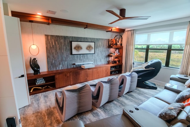 8305 Fishhawk Falls Ct, Boca Raton, FL 33496 - living area with wood finished floors, a ceiling fan, recessed lighting, and baseboards