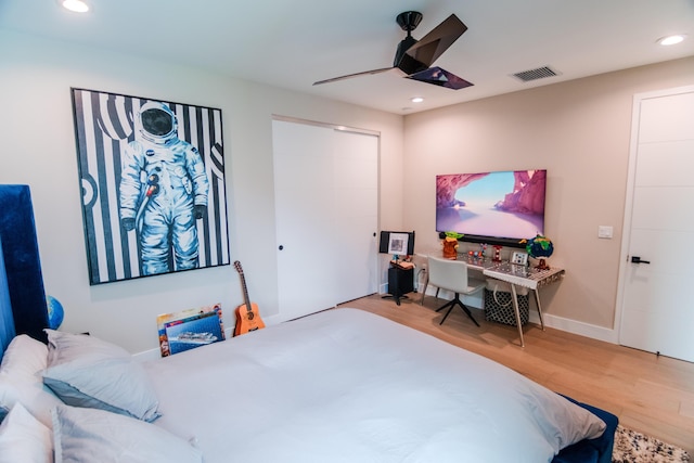 8305 Fishhawk Falls Ct, Boca Raton, FL 33496 - bedroom featuring wood finished floors, recessed lighting, baseboards, and ceiling fan