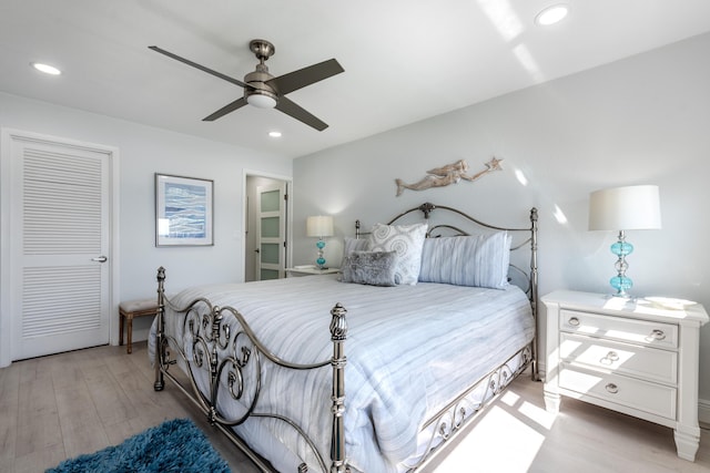 7430 S Ocean Dr Unit 518, Jensen Beach, FL 34957 - bedroom featuring wood finished floors, recessed lighting, ceiling fan, and baseboards