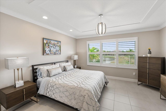 11688 SW Brighton Falls Dr, Port Saint Lucie, FL 34987 - bedroom featuring ornamental molding, recessed lighting, baseboards, and light tile patterned flooring