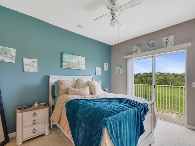 2536 Creekside Dr, Fort Pierce, FL 34981 - bedroom with light colored carpet, access to exterior, ceiling fan, and baseboards