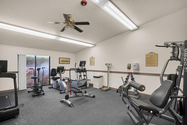 14775 Wildflower Ln, Delray Beach, FL 33446 - workout area with a textured ceiling and ceiling fan