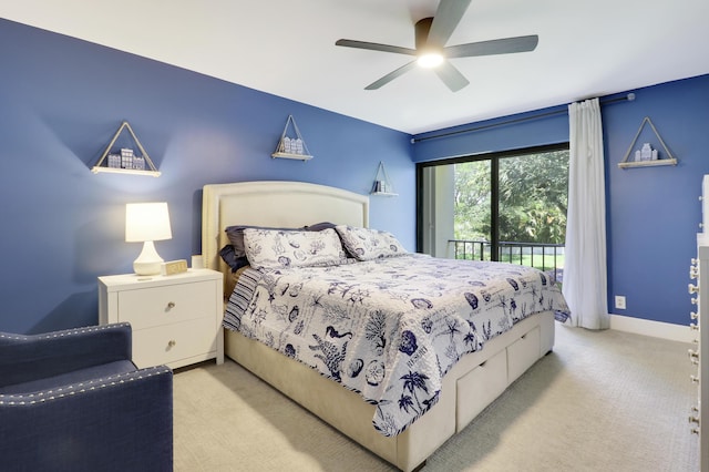 1700 Presidential Way Unit 201, West Palm Beach, FL 33401 - bedroom featuring access to exterior, light carpet, and ceiling fan