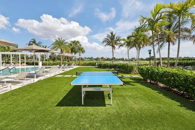 13853 Palm Grove Pl, West Palm Beach, FL 33418 - view of green lawn featuring a community pool and a patio