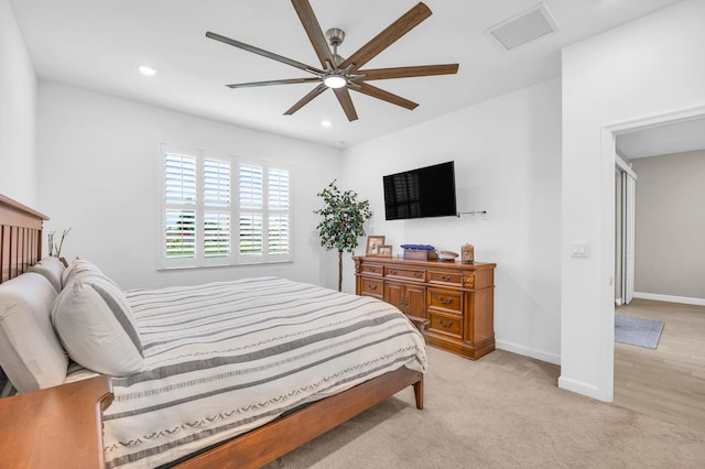 1246 Tangled Orchard Trce, Loxahatchee, FL 33470 - bedroom with baseboards, recessed lighting, a ceiling fan, and light colored carpet