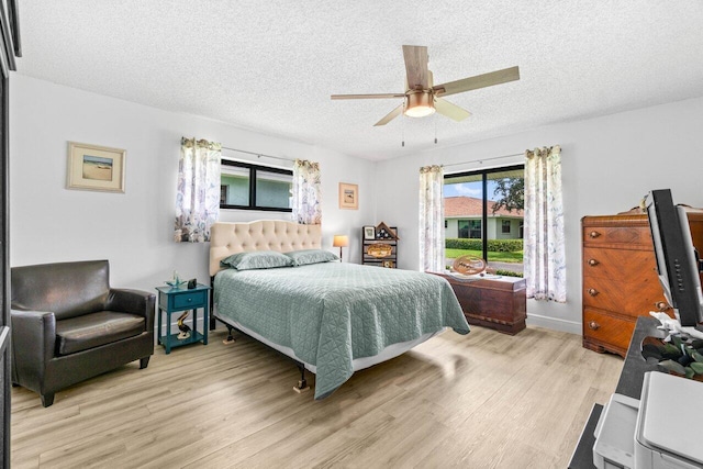 4260 Mango Tree Ct Unit B, Boynton Beach, FL 33436 - bedroom featuring light wood-style floors, a textured ceiling, multiple windows, ceiling fan, and baseboards