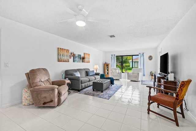 4260 Mango Tree Ct Unit B, Boynton Beach, FL 33436 - living room with a textured ceiling, a ceiling fan, and light tile patterned flooring