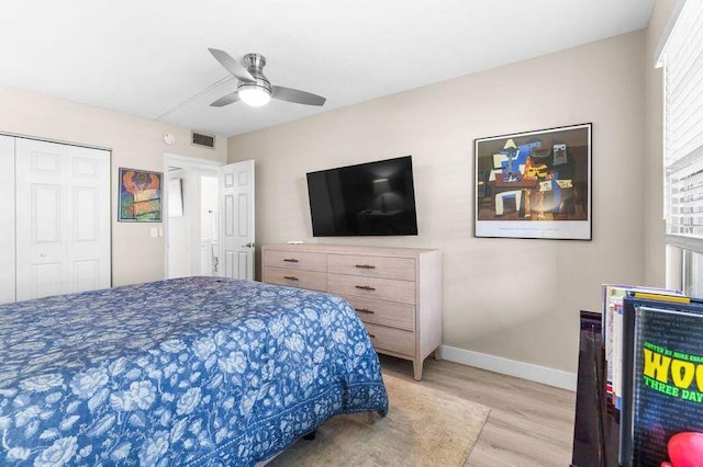 4051 Guildford C Unit 4051, Boca Raton, FL 33434 - bedroom with light wood finished floors, baseboards, a ceiling fan, and a closet
