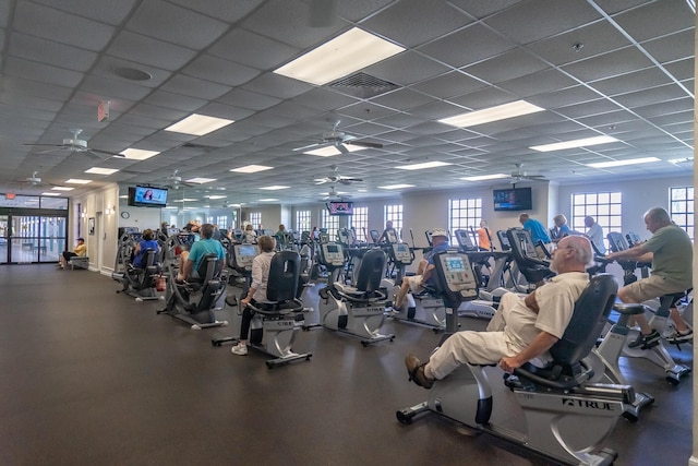 4051 Guildford C Unit 4051, Boca Raton, FL 33434 - exercise room with a ceiling fan and a paneled ceiling