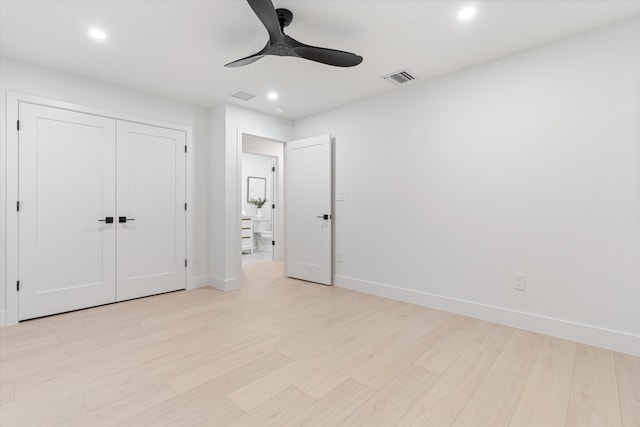 3099 NW 25th Way, Boca Raton, FL 33434 - unfurnished bedroom with recessed lighting, light wood-style flooring, a closet, and ceiling fan