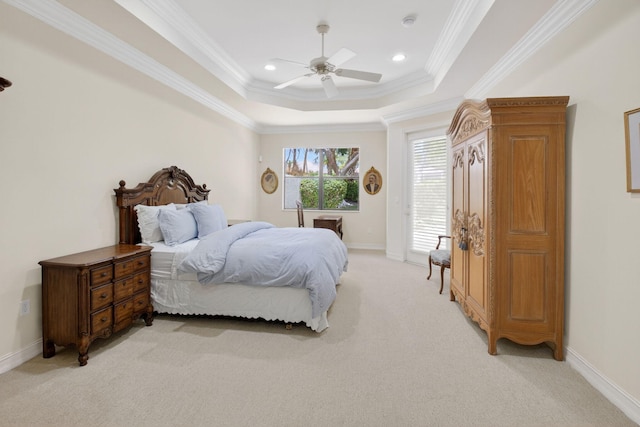 7030 Boscanni Dr Unit 7030, Boynton Beach, FL 33437 - bedroom featuring light colored carpet, crown molding, ceiling fan, baseboards, and recessed lighting
