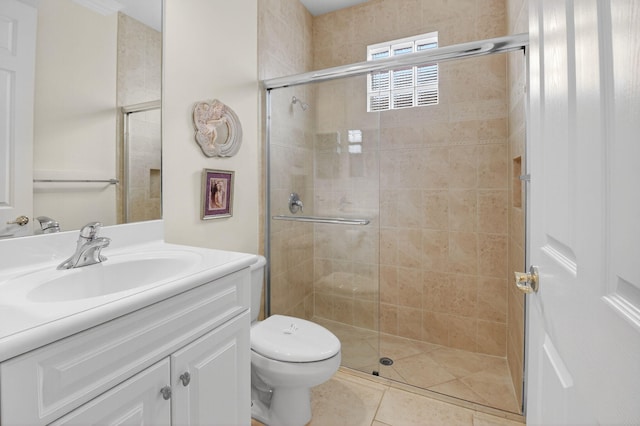 7030 Boscanni Dr Unit 7030, Boynton Beach, FL 33437 - full bathroom with vanity, a stall shower, toilet, and tile patterned flooring