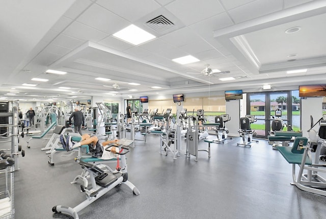 7030 Boscanni Dr Unit 7030, Boynton Beach, FL 33437 - workout area featuring ceiling fan and crown molding