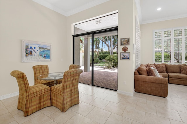 7030 Boscanni Dr Unit 7030, Boynton Beach, FL 33437 - dining space with plenty of natural light, ornamental molding, baseboards, light tile patterned floors, and recessed lighting