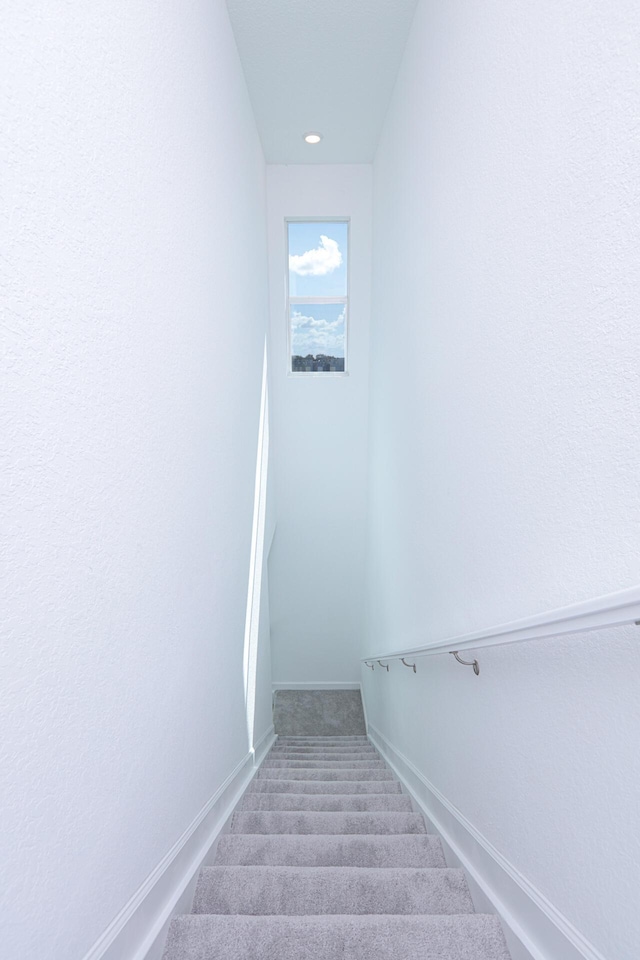 242 SE Woodbark St, Port Saint Lucie, FL 34984 - stairway featuring carpet, baseboards, and recessed lighting