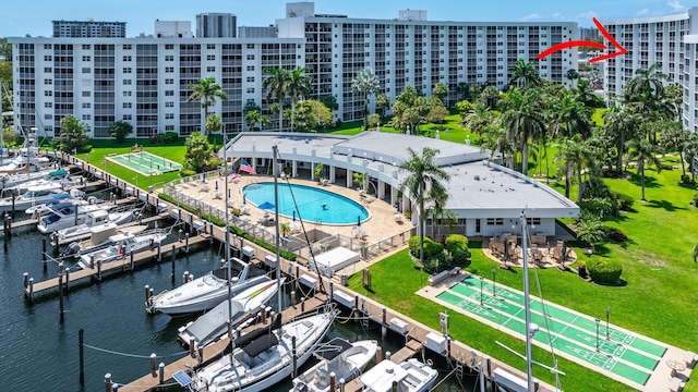 2731 NE 14th Cswy Unit 702, Pompano Beach, FL 33062 - aerial view of a pool area and a large body of water