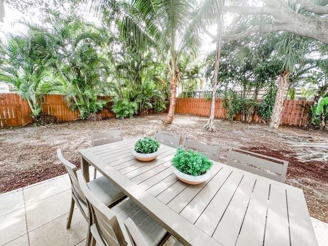 1188 W Camino Real, Boca Raton, FL 33486 - fenced backyard with outdoor dining space and a patio area