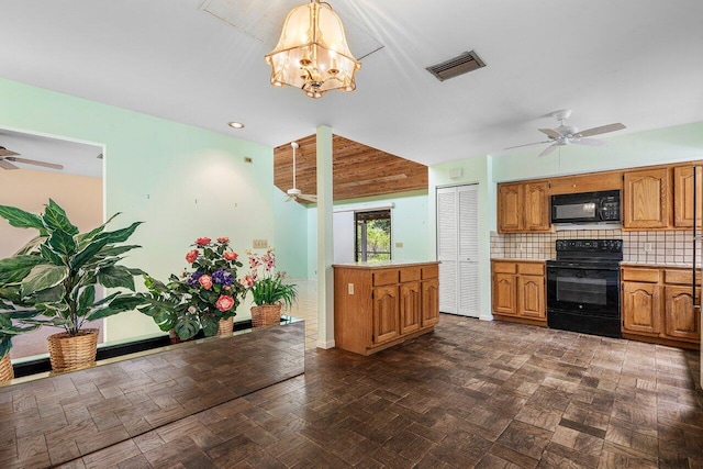 4744 Dolphin Dr, Lake Worth, FL 33463 - kitchen featuring black appliances, a ceiling fan, light countertops, brown cabinets, and recessed lighting