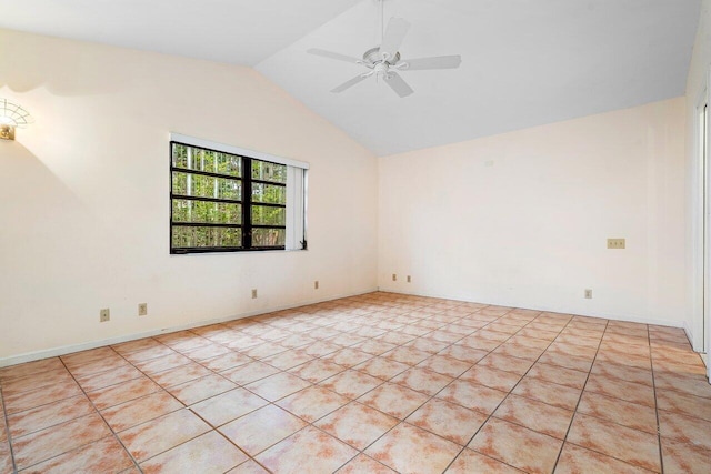 4744 Dolphin Dr, Lake Worth, FL 33463 - empty room featuring vaulted ceiling, a ceiling fan, and light tile patterned floors