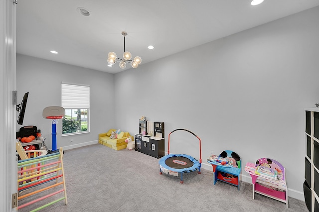5452 Macoon Way, Westlake, FL 33470 - recreation room featuring carpet flooring, baseboards, recessed lighting, and a chandelier
