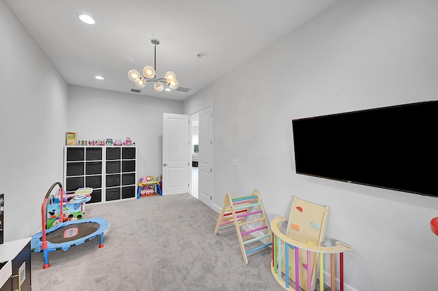 5452 Macoon Way, Westlake, FL 33470 - rec room featuring a chandelier, carpet, recessed lighting, and baseboards
