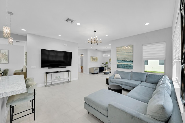 5452 Macoon Way, Westlake, FL 33470 - living area featuring a chandelier, recessed lighting, and baseboards