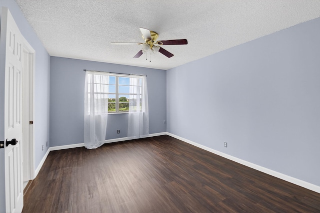 9370 SW 8th St Unit 410, Boca Raton, FL 33428 - spare room featuring dark wood-type flooring, ceiling fan, a textured ceiling, and baseboards