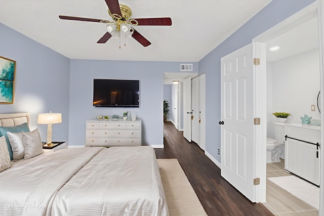 9370 SW 8th St Unit 410, Boca Raton, FL 33428 - bedroom featuring dark wood finished floors, baseboards, and a ceiling fan